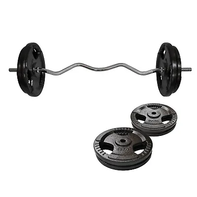 55kg Ez Grip Curl Barbell Weight Set - 120cm Curl Bar + 50kg Iron Weight Plates • $200.38