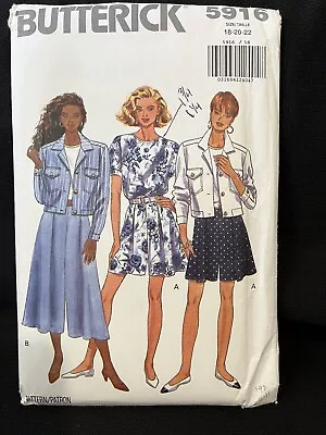 Vintage Butterick Pattern 5916 Split Skirt Jacket Top Shorts Sizes 18-22 UC • $10