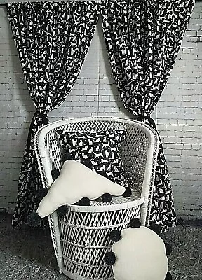 £6.99 • Buy 100% Cotton Black White Cats Animals Kids Teens Bedroom Light Curtains No Lining