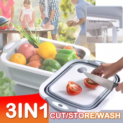 3 In 1 Collapsible Washing Up Bowl Chopping Cutting Board Kitchen Camping • £7.25