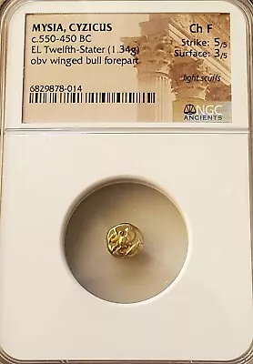 Mysia Cyzicus Winged-Bull Twelfth-Stater NGC CH F Ancient Electrum Coin • $649