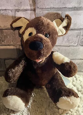 Build A Bear Stuffed Animal Puppy Dog Plush Dark Brown White Spot Eye Patch 16” • £13