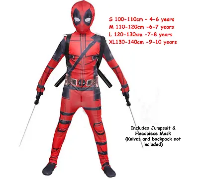 Deadpool Costume Kids Superhero Boys Cosplay Bookweek - Size 4-10 Years • $27.99