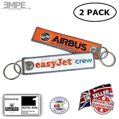 EasyJet Crew Tag Bag Label Keychain Keyring Airbus Pilot Embroidered - 2 Pack • £9.59