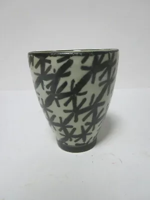 Vintage Artist Signed Hand Made Pottery Cup Asian Star Bamboo Design In Black • $9.99