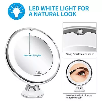 Magnifying LED Vanity Mirror Cosmetic Mirror Bathroom Mirror 10X Makeup Mirror • £9.24