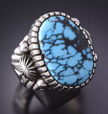 Size 14-1/4 Silver & Hubei Turquoise Navajo Men's Ring By Erick Begay 4C01V • $990