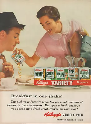 1955 Kellogg's Variety Pack Cereals Breakfast In One Shake 10 Packages Print Ad • $9.99