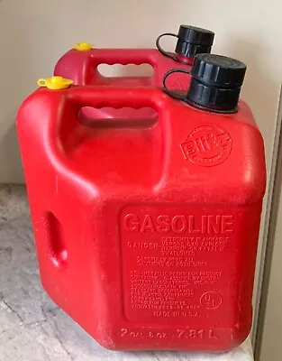 Vtg BLITZ Gas Cans [2] Each 2 Gallons 8 Oz Rear Vented Red Poly Model 11810 Nice • $45.95