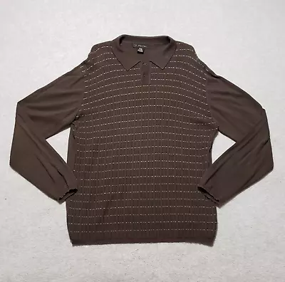 J. FERRAR Shirt Mens Large Long Sleeve Brown Collared Sweater Top 100% Cotton • $3.95