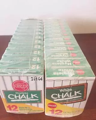 Vintage Prang Hygieia White 31-144 Dustless Chalk 24 Boxes 288 Total Pcs NOS • $39.99