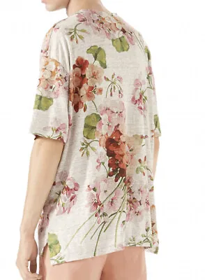 $576.55 • Buy AUTH.GUCCI  Women's Raw Sienna Geranium-print Oversize Top T-shirt S/M New