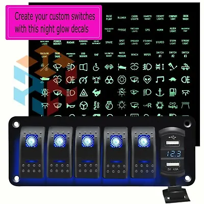 6 Gang Toggle Rocker Switch Panel Dual USB For Car Boat Marine RV Truck Blue LED • $28.99