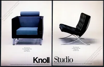 1989 Ettore Sottsass Lounge Chair & Barcelona Chair Photo Knoll Vintage Print Ad • $8.09