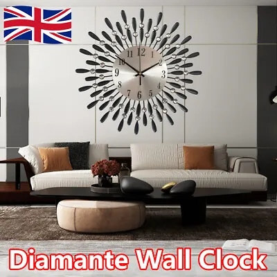 £18.95 • Buy 3D Large Diamante Beaded Crystal Jeweled Sunburst Wall Clock Living Room KitchNH