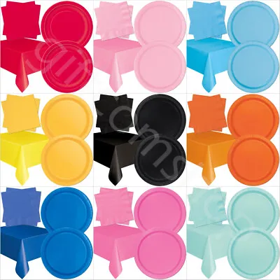 £5.95 • Buy 41 Piece Solid Colour Party Tableware Set 7  Paper Plates, Napkins & Table Cover
