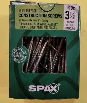 $21.99 • Buy Spax 1 Lb Multi-Purpose Construction Screws #10x X 3 1/2” Zinc *NO BIT* Unidrive