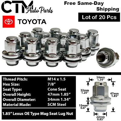 20x Chrome Toyota Lexus OEM Factory Lug Nuts M14x1.5 Fit Tundra Sequoia LX LS LC • $28.51