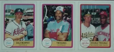 1987 BASEBALL CARDS MAGAZINE 3-CARD PANEL INSERT (DALE MURPHY RAINES McGWIRE + • $11