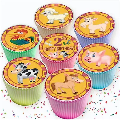 2nd Age 2 Happy Birthday Farm Animals Edible Cupcake Toppers Decorations 8254 • £2.99