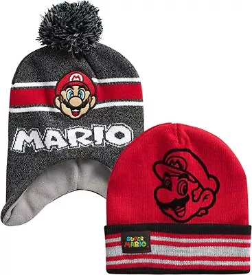 Nintendo Boys' Mario Winter Hat - 2 Pack Super Mario Pom Pom Beanie Age 4-7 • $17.99