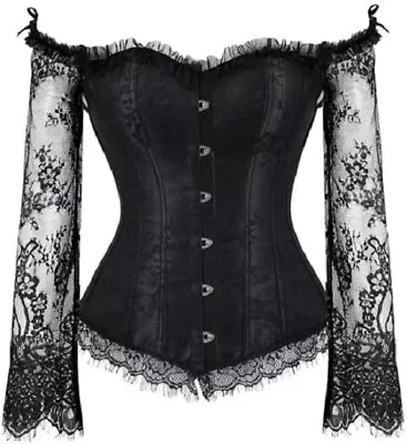 Corset Top Renaissance Lace Ruched Sleeves Overbust Top Steampunk Gothic Lace Lo • $28.50