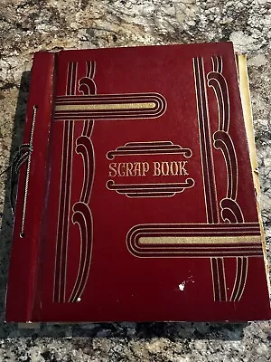 Vintage Art Deco Scrap Book Used Red Leatherette Scrapbook • $18