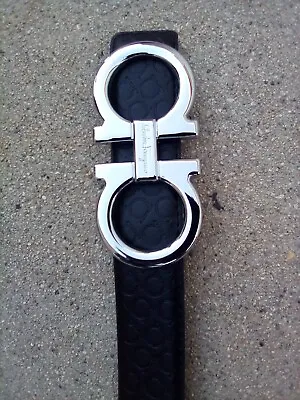 Ferragamo  Leather Belt BIG Silver Buckle Fits Up To 38 • $84