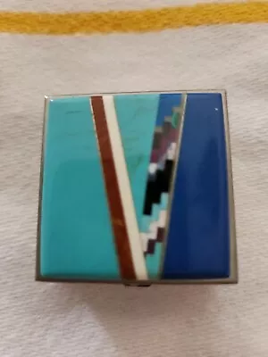 Turquoise Lapis Coral & Malachite Gemstone  Trinket Pill Jar 2x2  Metal Box  • $22