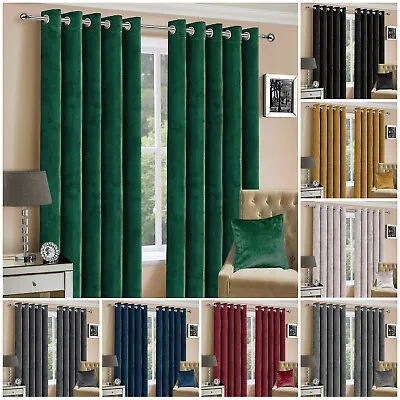 £44.99 • Buy Ring Top Thick Velvet Blackout Curtains Pair With Eyelet Ready Made Fully Lined