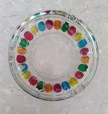 Colourful Vintage Glass Ashtray Painted  1970s Retro Roulette Wheel 15cm Cards • $17