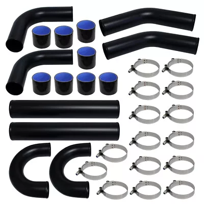 Universal 3  76mm Turbo Boost Intercooler Pipe Kit 8 PCS Aluminum Piping Black • $341.30