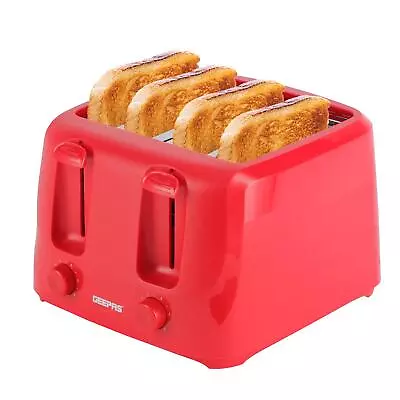 4 Slice Toaster Family Size Bread Toaster 6 Variable Browning Control 1400W Red • £23.99