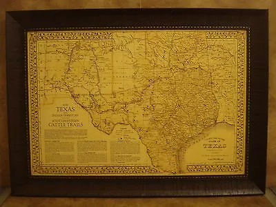 $139.95 • Buy 1876 Texas Cattle Trails And Territory  Map Framed