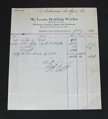 #54 - Rare 1914 ST. LOUIS BOTTLING WORKS / GREAT FALLS MONTANA Old Billhead • $9.95