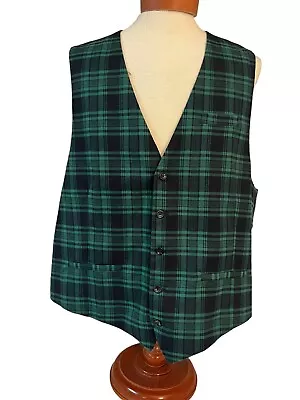 Mens XXXL Silk Vest Green Blue Tartan Plaid   Dress Wedding Waistcoat NWT • $49.99