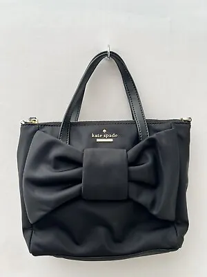 Kate Spade Black Nylon Medium Crossbody Satchel Bag Handbag Bow Shoulder Strap • £40.79