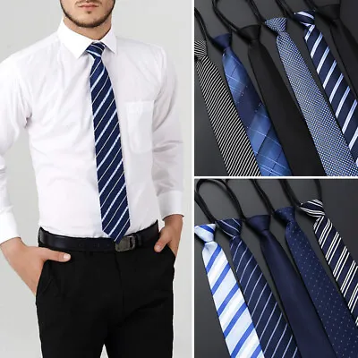 Men Solid Color Bowknot Formal Zipper Tie Neck Wear Striped Necktie Classic • $5.29