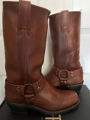 NIB  Frye Womens Harness 12R Leather Boot Cognac Brown Size 6.5 $498 • £182.23