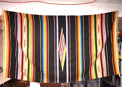 ANTIQUE VINTAGE MEXICO Mexican Saltillo Serape Wool Blanket Textile • $192.50