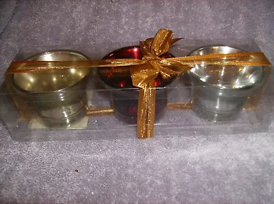 Set Of 3 Metallic Mercury Glass Votive Candle Cups Silver Red Gold  P3 C New Nib • $8.99