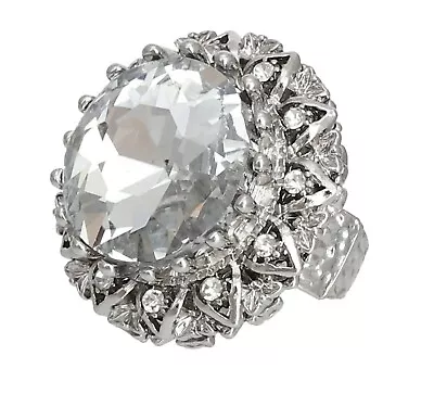 Beautiful Fashion Vintage Design Clear Crystal Silver Stretch Cocktail Ring • $37.05