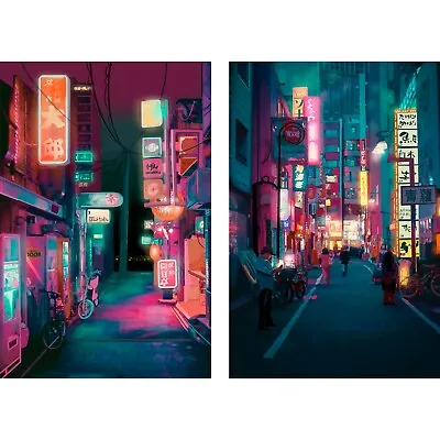 Japan Art Poster Set Of 2 Japanese Print 11x14 Anime Artwork Gift Tokyo City  • £13.42