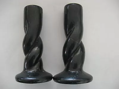 Rare Signed Pair Margaret Tafoya Black Spiral Candlesticks Santa Clara Pueblo  • $1835