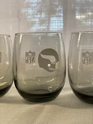 3 Vintage Minnesota Vikings NFL Etched Smoke Colored Drinking Glasses • $35