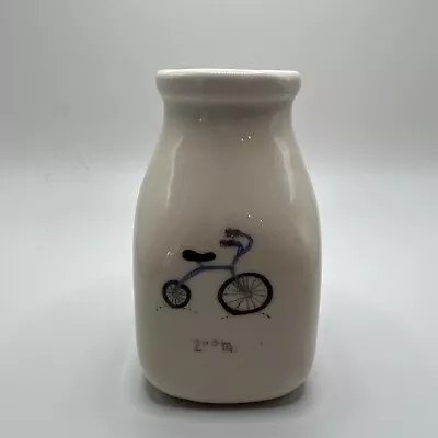 Beth Mueller Bud Vase Milk Jug Studio Art Signed By Artist 4” Cyclist Bike Gift • $18