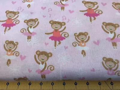 Ballerina Monkey On Pink Flannel Fabric Sold By The Yard #1006 • $5.39