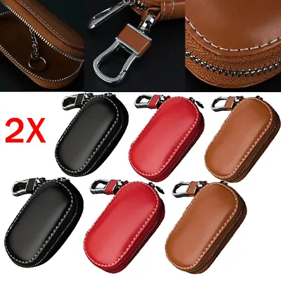 2pc Leather Car Remote Key Fob Chain Zipper Pouch Wallet Holder Bags Case Cover • $12.97