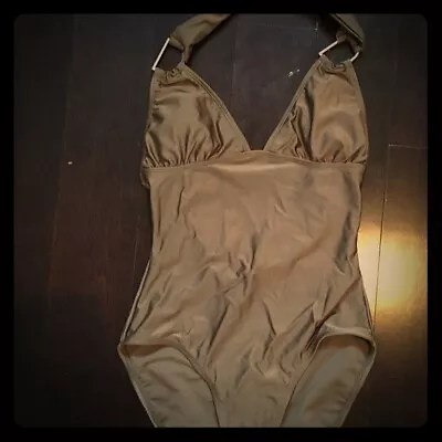 Old Navy One Piece Halter Swim Suith Bathing Suit Brown Shimmer Gold Size XS NWT • $11.90