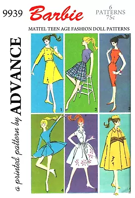 Vintage 1961 Barbie Clothes Pattern Reproduction Advance 9939 Uncut • $8.95